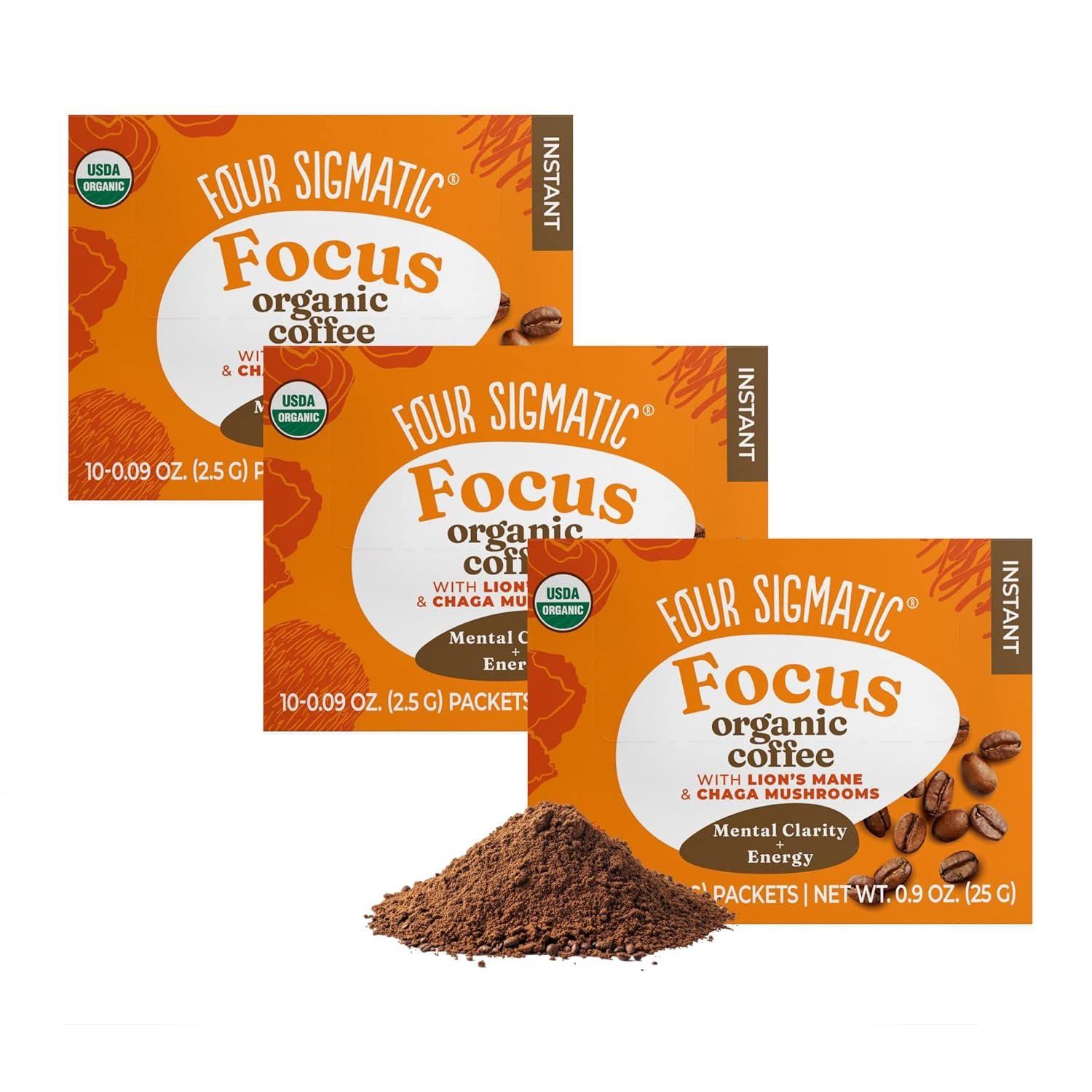 Four Sigmatic Mushroom Mix Coffee Lion’s Mane | Focus | Pack of 3 (30 Packets Total)