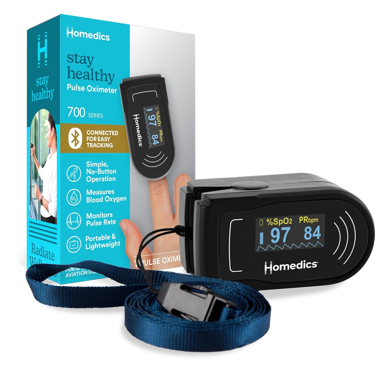 Homedics Smart Pulse Oximeter Fingertip,700 Series,App Bluetooth