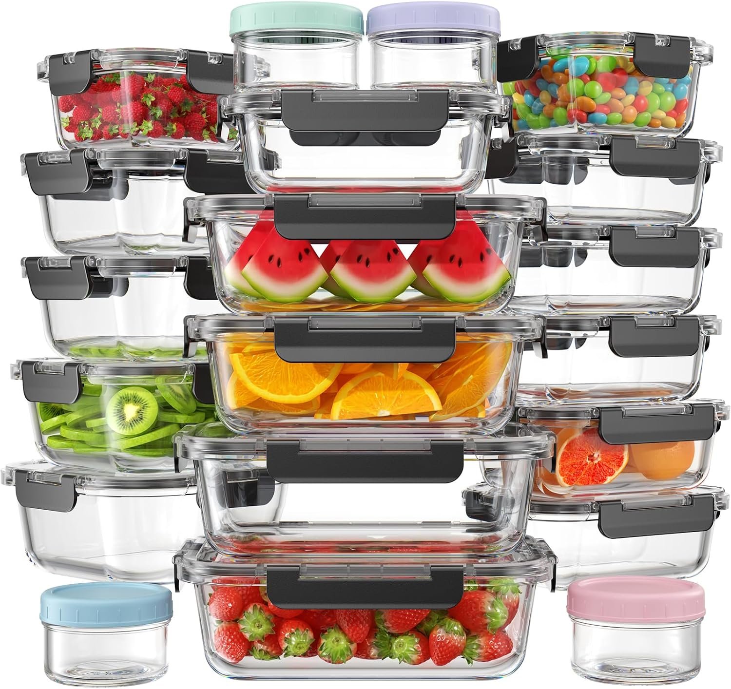 KEMETHY 40 PCS Glass Food Storage Containers with Lids
