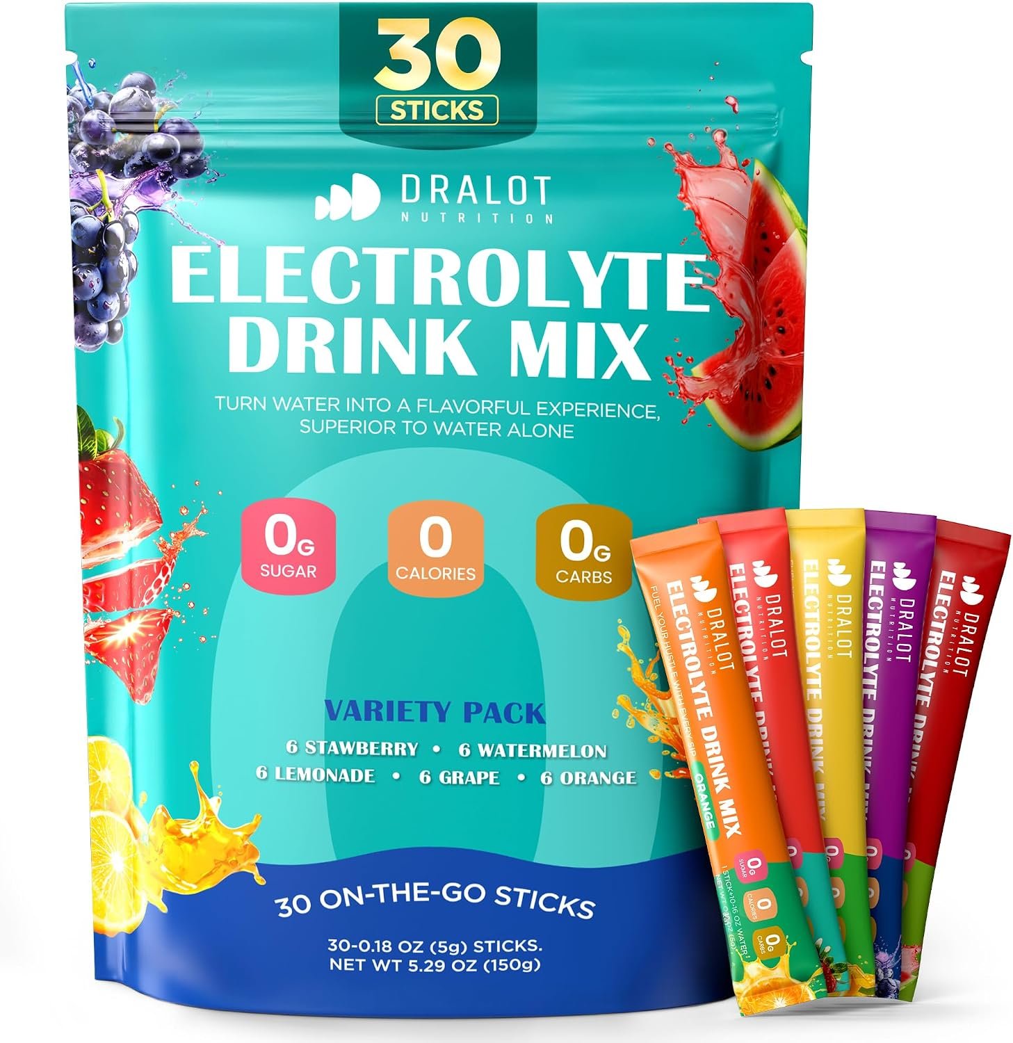 Juicy Splash 30 Packs Sugar Free Electrolytes Powder w/Natural Flavor, Liquid Daily IV Recharge+Tech. Mix 5 Electrolyte for Balance, Raw Seasalt Hydration Packets for GF, Vegan, Non-GMO, Keto