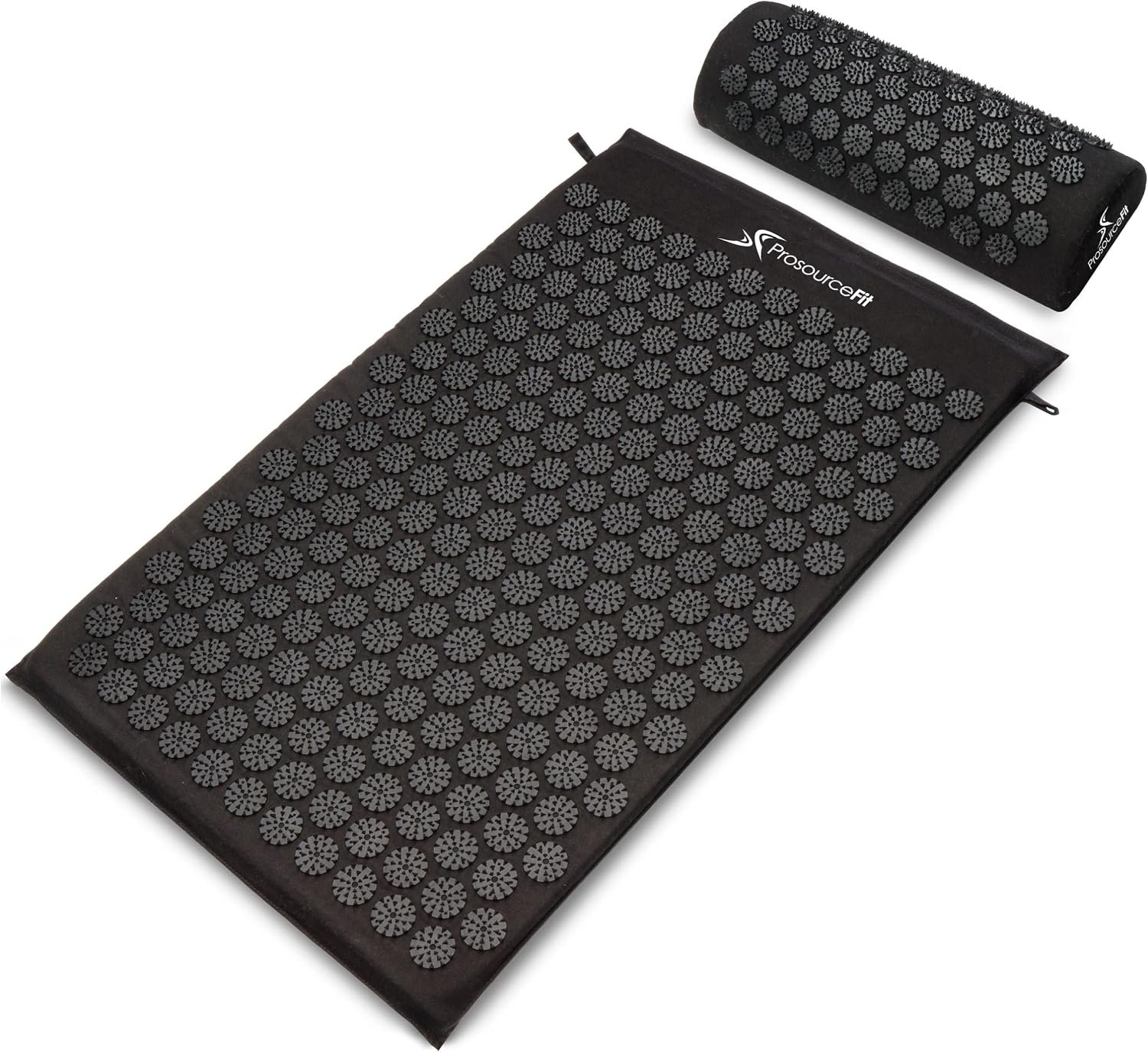 ProsourceFit Acupressure Mat and Pillow Set for Back/Neck Pain Relief and Muscle Relaxation, Large – Black/Black