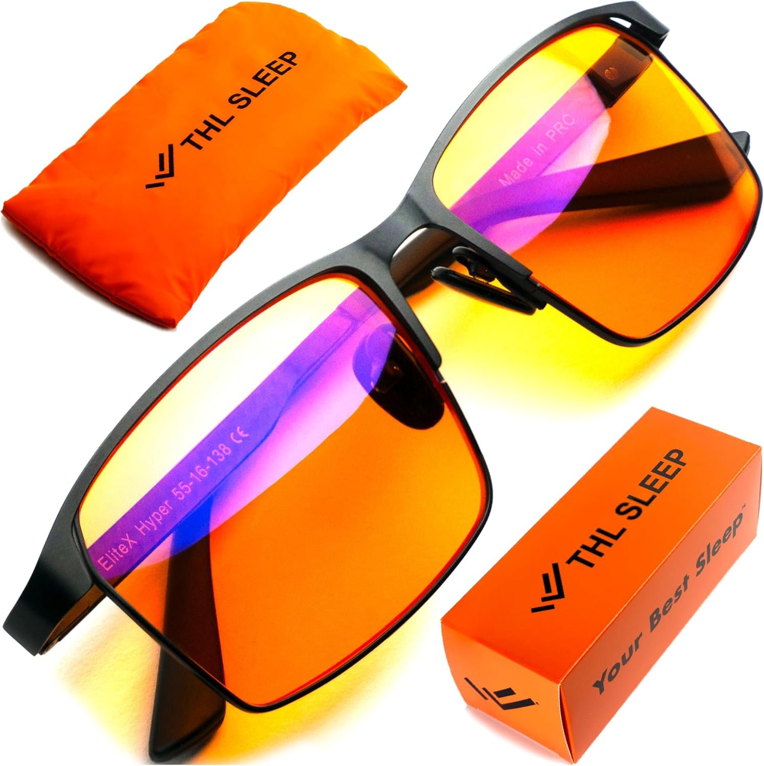 Orange Blue Light Blocking Glasses for Better Sleep – Premium Carbon Fiber Amber Computer Migraine Glasses for Women & Men – Gaming Glasses – TV Blue Light Blockers Gamer Glasses for Eye Strain