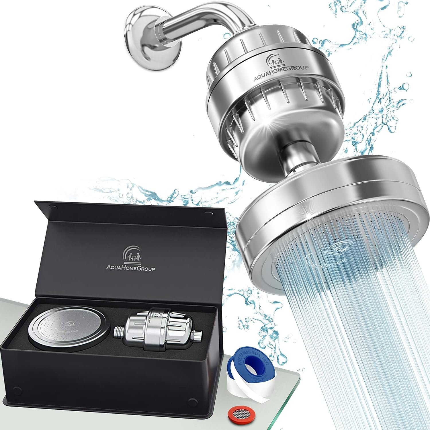 AquaHomeGroup Filtered Shower Head, 20+3 Stage, Reduces Chlorine, Chrome