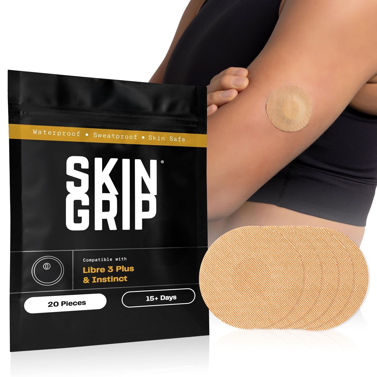 Skin Grip Small Freestyle Libre 3 & Instinct CGM Adhesive Patches, 20 Pack