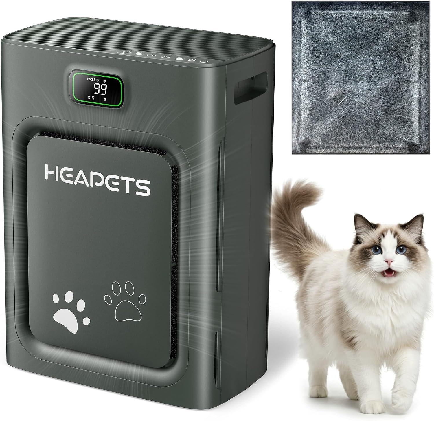 Pet Air Purifier for Home Large Room 2500 Sq Ft, H13 HEPA Double-Sided Filter with Washable Pre-filter, Adsorbs Pet Hair Dander Odor Allergies Smoke Dust,PM2.5 Air Quality Monitor,Auto Mode,P358 Black