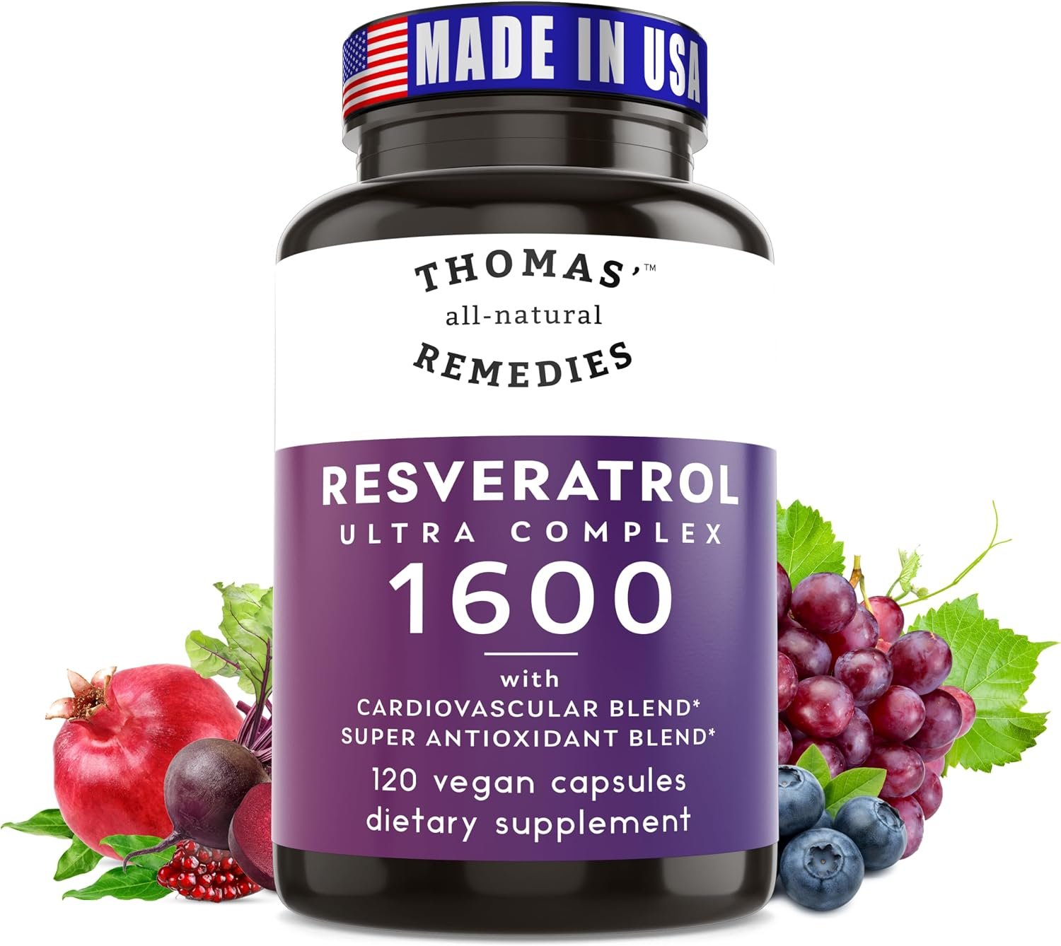 Toms Remedies Organic Trans-Resveratrol Antioxidant Supplement – 1600mg