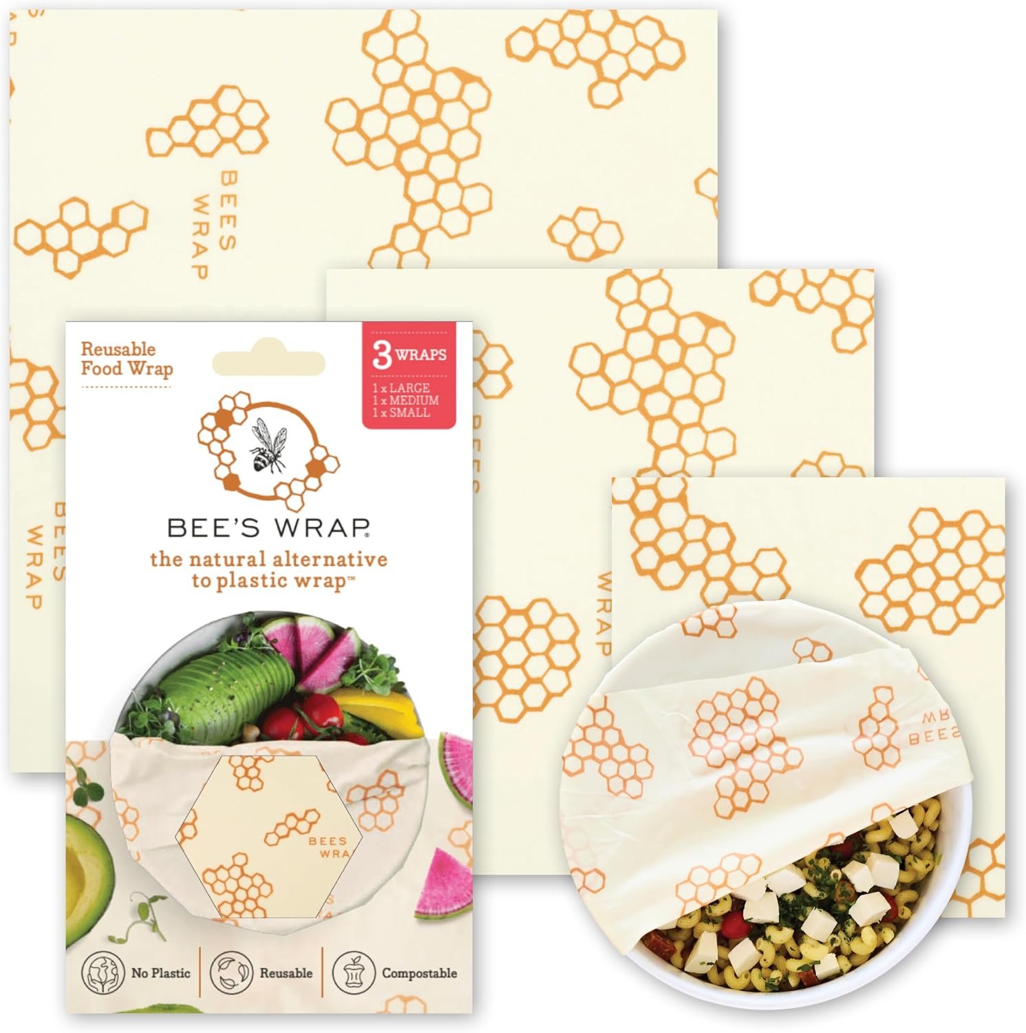 Bee’s Wrap Beeswax Food Wraps, 3 Pack Assorted – Honeycomb