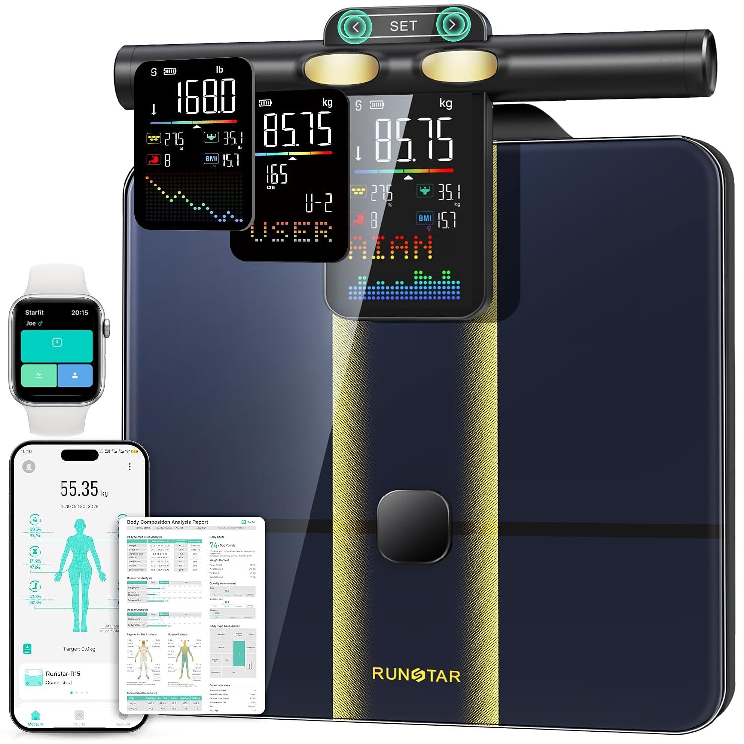 RunStar Smart Scale for Body Weight with Set-Function Handle, 50+ Metrics
