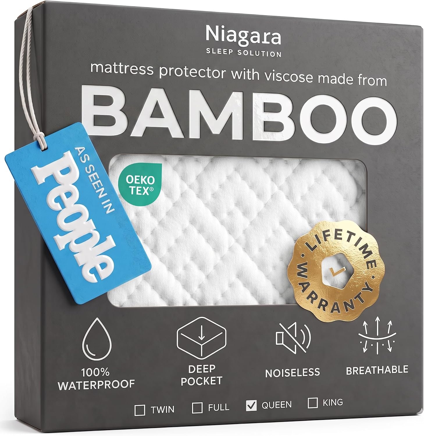 100% Waterproof Queen Mattress Protector – 360 Pad Protection Against Spills, Stains & Accidents for Parents & Pet Owners – Noiseless & Cooling Viscose Made from Bamboo (White)