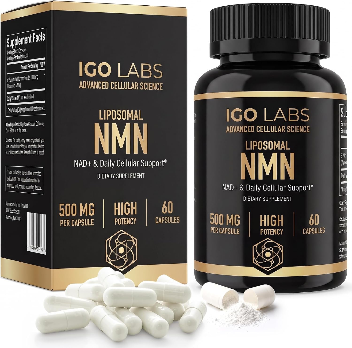 Liposomal NMN 1000mg Per Serving, Pure NMN Supplement, 60 Capsules