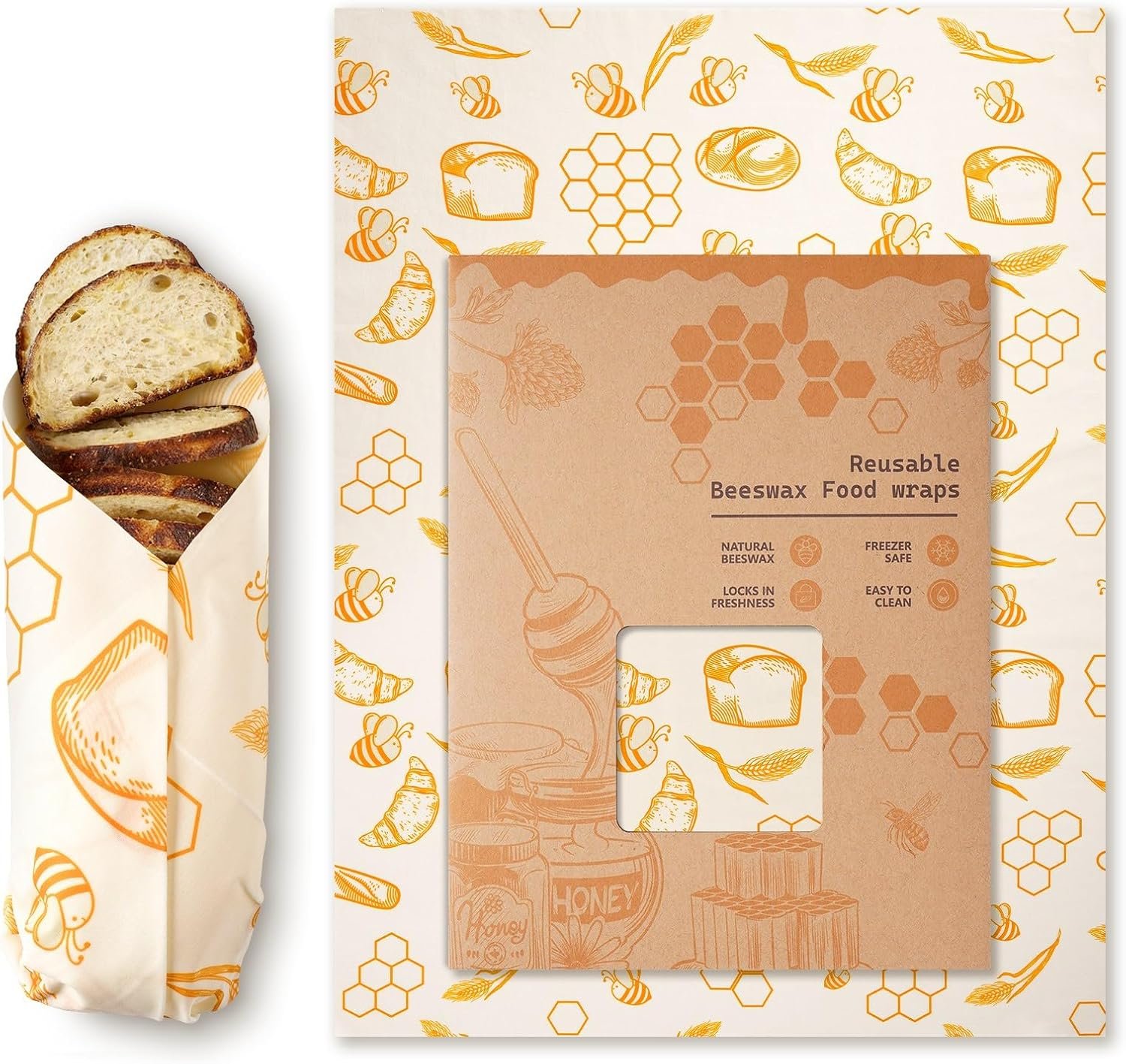 Beeswax Wraps for Food – Reusable Beeswax Bread Bag & Sandwich Wrap