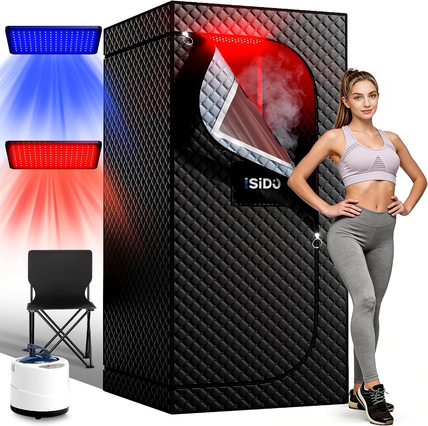 Infrared Steam Sauna with 660nm 470nm 850nm Red & Blue Light Therapy