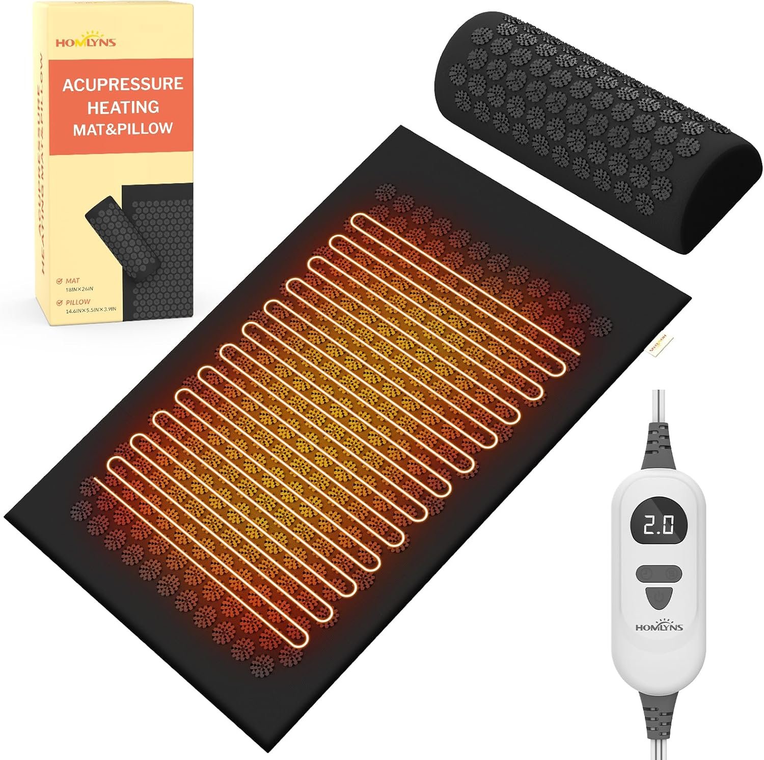 HOMLYNS Heated Acupressure Mat, 6 Heat Levels, 2-Hour Auto-Off