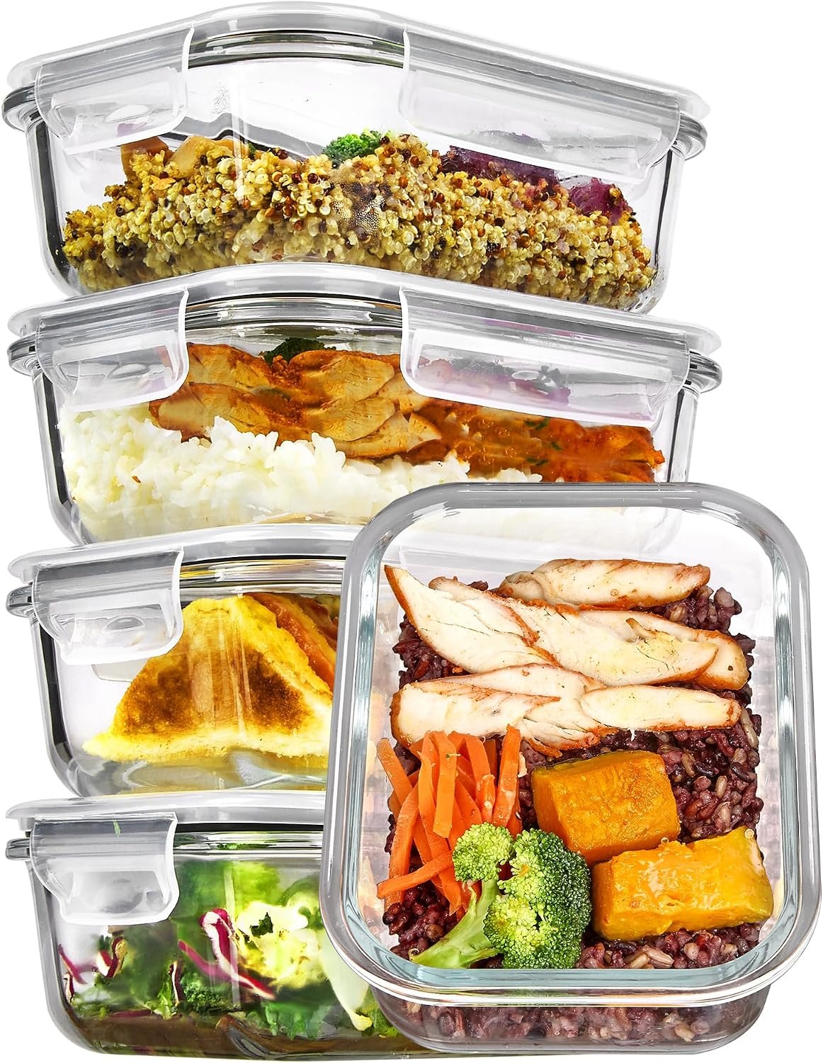 Vtopmart 5Pack 22oz Glass Storage Containers with Lids, Grey