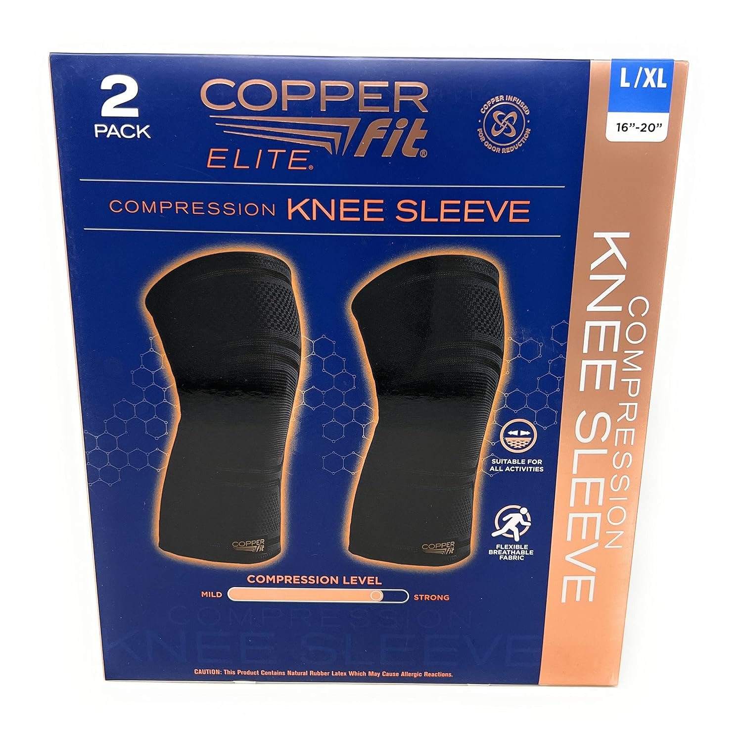 Copperfit Elite Knee Support Knee Sleeve for Joint Pain and Arthritis Relief L/XL – 2 Pack