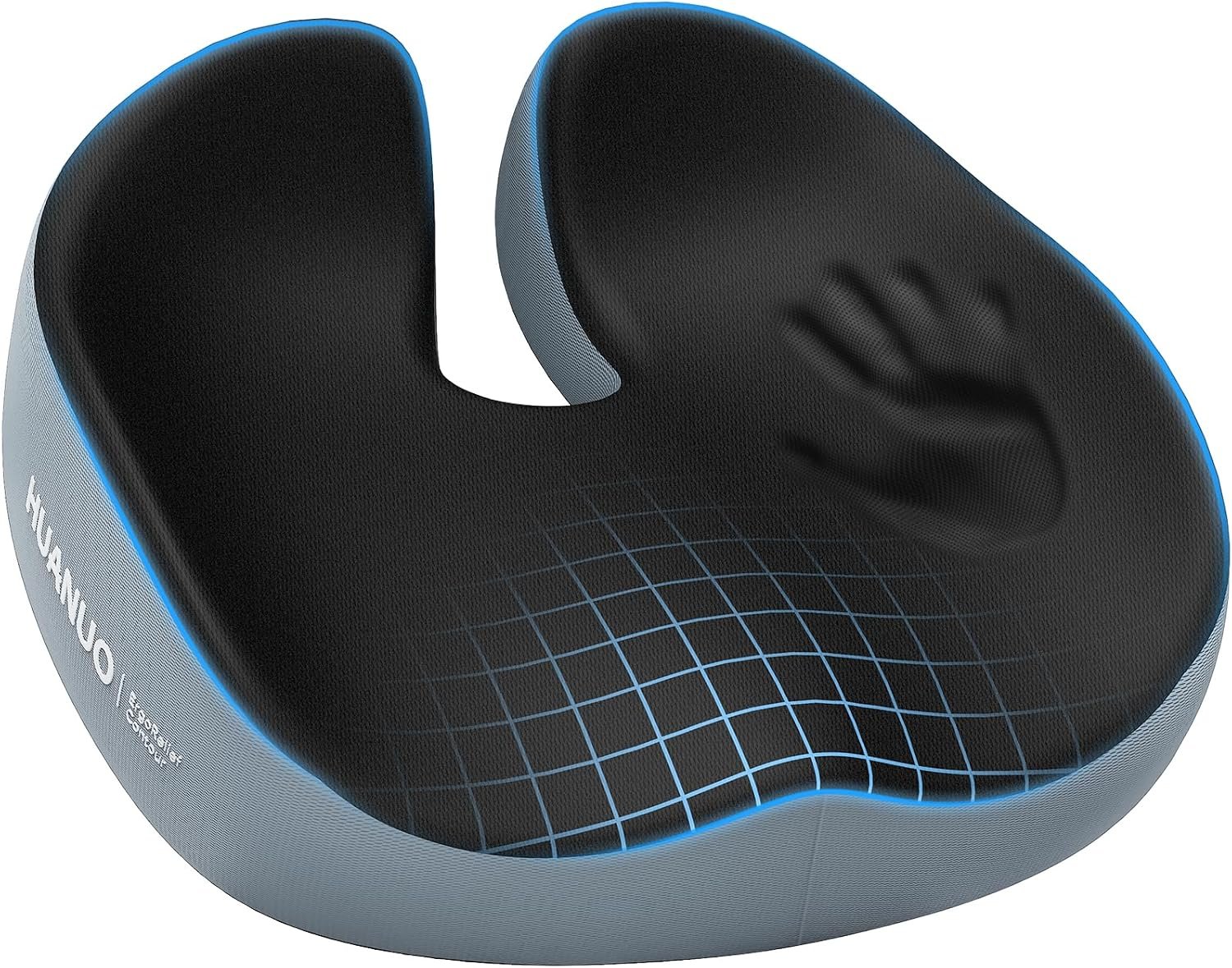 HUANUO Seat Cushion for Office Chair, Extra Large Memory Foam Cushion for Office Chair,Car & Wheelchair – Sciatica & Tailbone Pain Relief for Long Sitting, Ergonomic Design with Anti-Slip Bottom