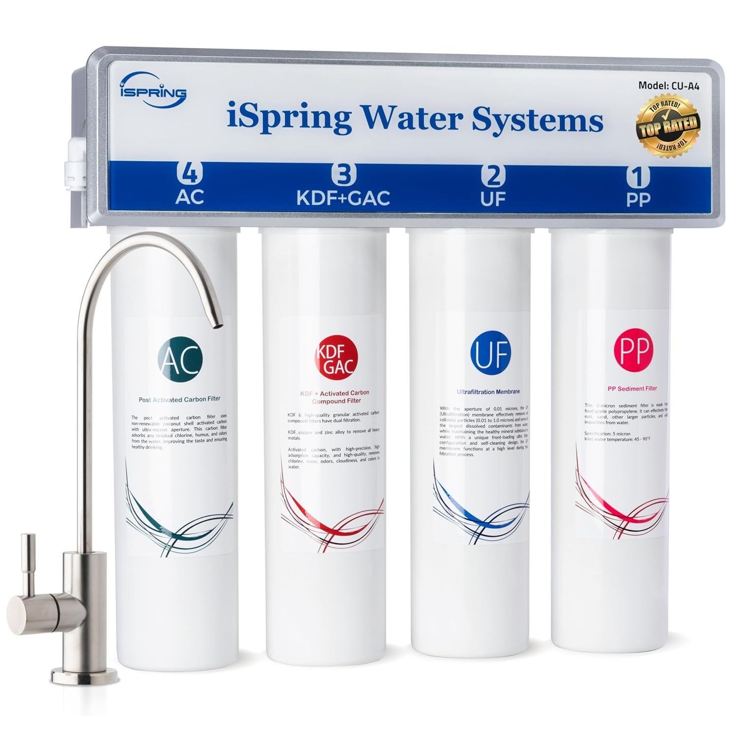 iSpring CU-A4 4-Stage Ultra Filtration Under Sink Water Filter System