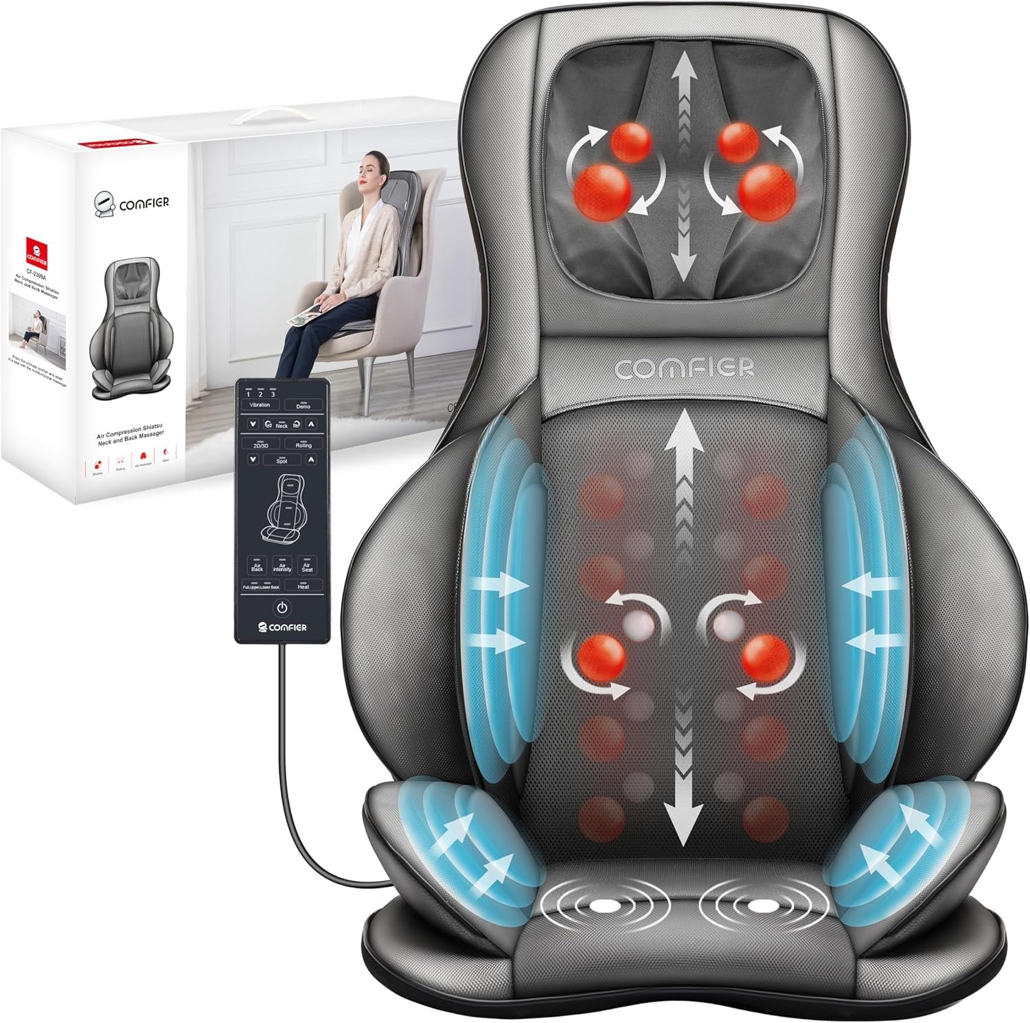 COMFIER Shiatsu Neck and Back Massager with Heat, FSA, Adjustable Nodes