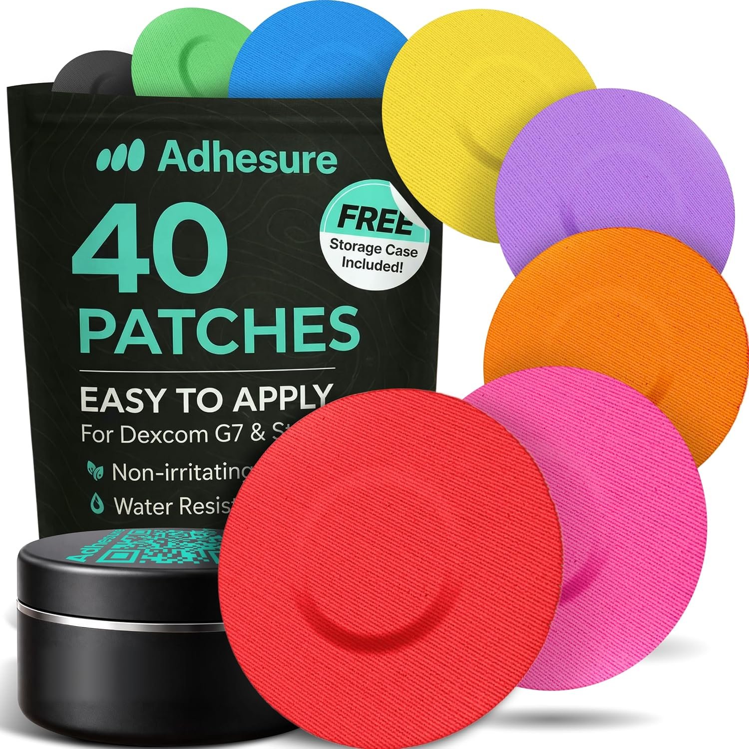 Adhesive Patches for Dexcom G7 & Stelo CGM – Waterproof & Sweatproof Over Patches – Overpatches for Continuous Glucose Monitor Sensor Protection, Multicolor 40pc