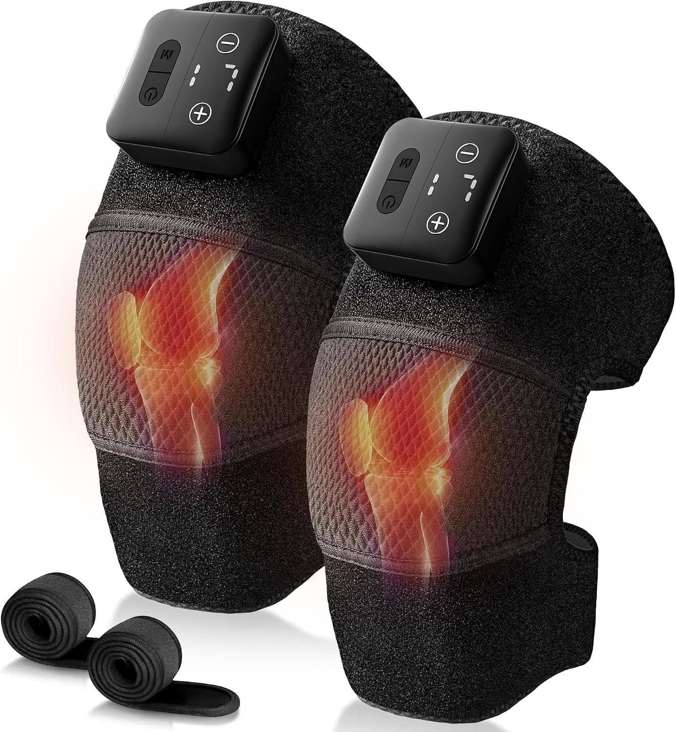 Nekteck Knee Massager with Heat – Cordless Heated Knee Brace with Vibration for Pain Relief, Rechargeable Knee Heating Massager with 5 Heat Levels and 3 Massage Mode (2 Packs)